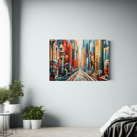 Cuadro Vintage Exuberantes Geometría De Calles Y Edificios. 75x50cm-2