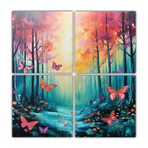 Cuadro Moderno Con Mariposas En Un Hermoso Bosque 100x100 Cm-0