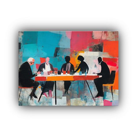 Pintura Abstracta De Personas Discutiendo Alrededor De Una M 75x50cm-0