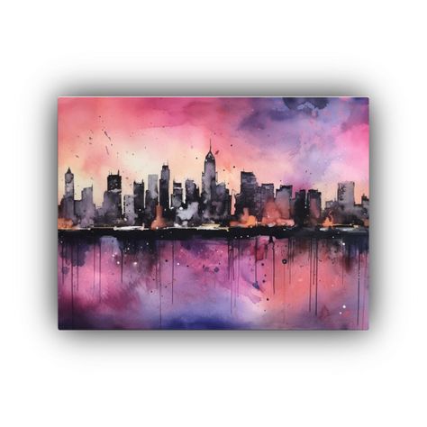 Pintura Urbana De Horizonte Citadino En Acuarela: Concepto D 30x20cm-0