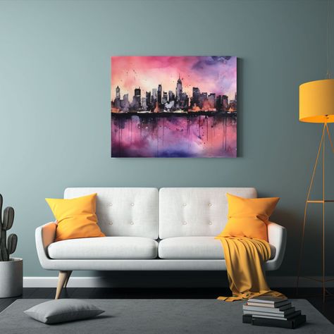 Pintura Urbana De Horizonte Citadino En Acuarela: Concepto D 30x20cm-2