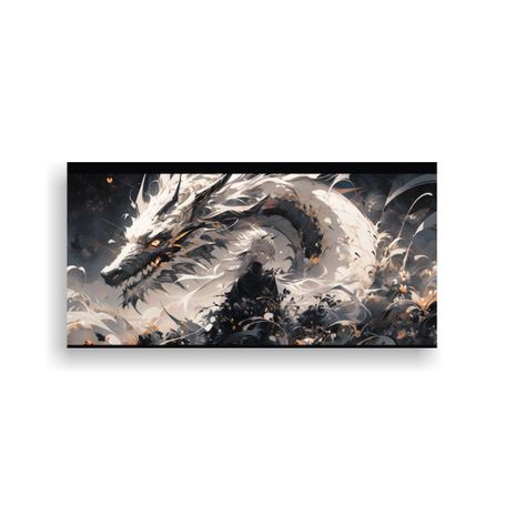 Pintura Decorativa: Dragón Blanco Y Negro En Atm 60x30cm-0
