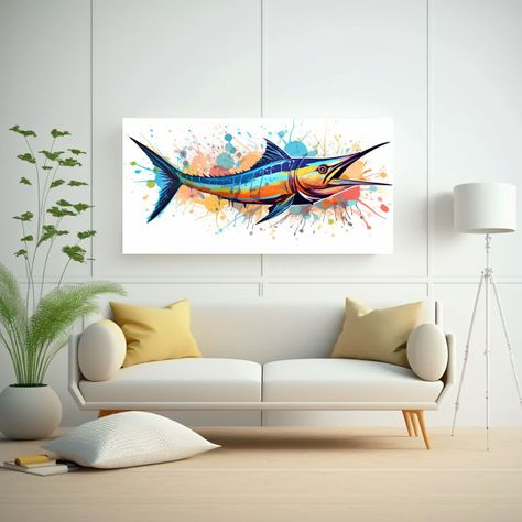 Pintura De Decoración Estilo Neo Pop De Un Marlin 100x50cm-2