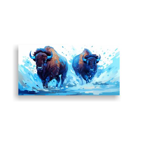 Pintura Decorativa Bison Y Búfalo En Colores 80x40cm-0