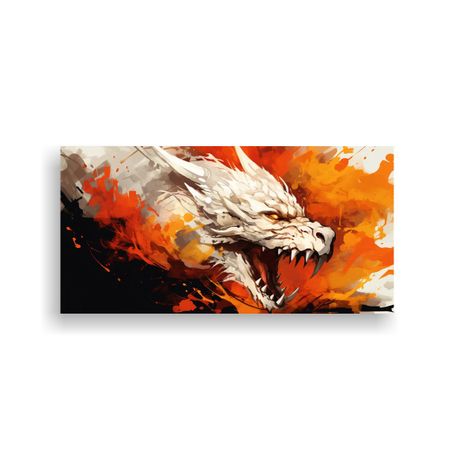 Pintura Vanguardista: Dragón Blanco Y Naranja, 40x20 Cm-0
