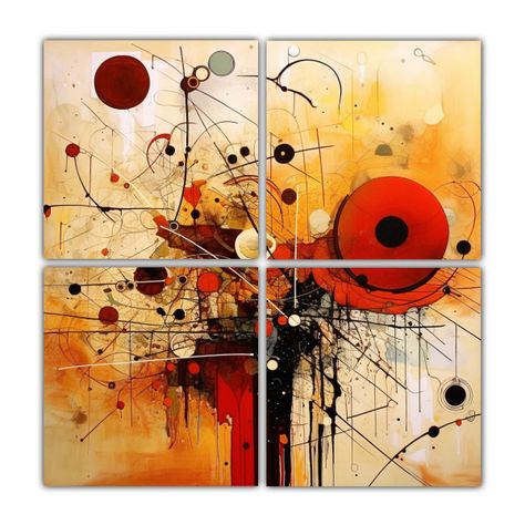Cuatro Lienzos Impresos Arte Abstracto Fantástico 120x120 Cm-0