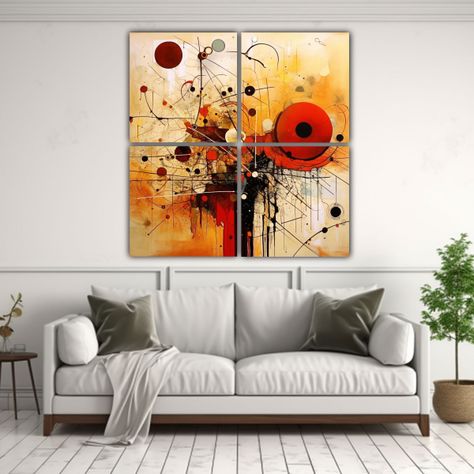 Cuatro Lienzos Impresos Arte Abstracto Fantástico 120x120 Cm-2