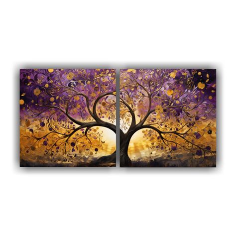 Cuadro Decorativo De árbol En Morado Y Amarillo 160x80 Cm-0