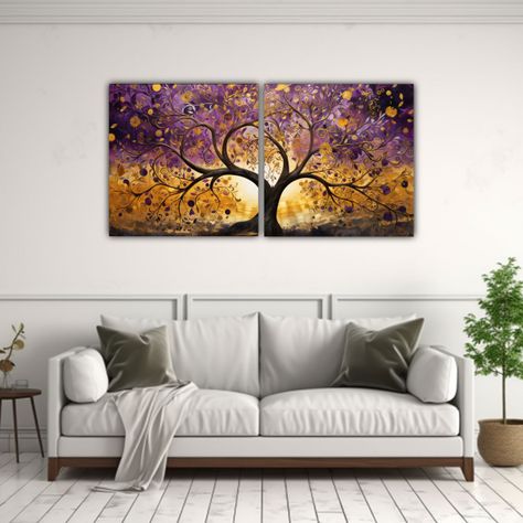 Cuadro Decorativo De árbol En Morado Y Amarillo 160x80 Cm-2