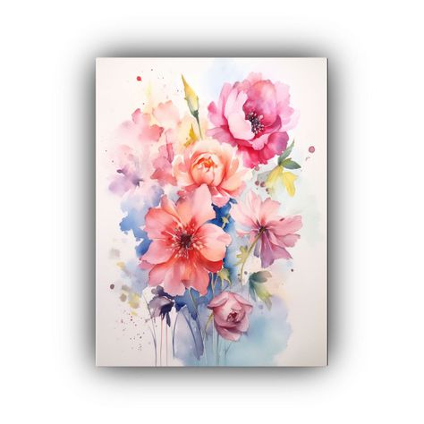 Cuadro Espectacular Flores Acuarela Estilo Suave 60x90cm-0
