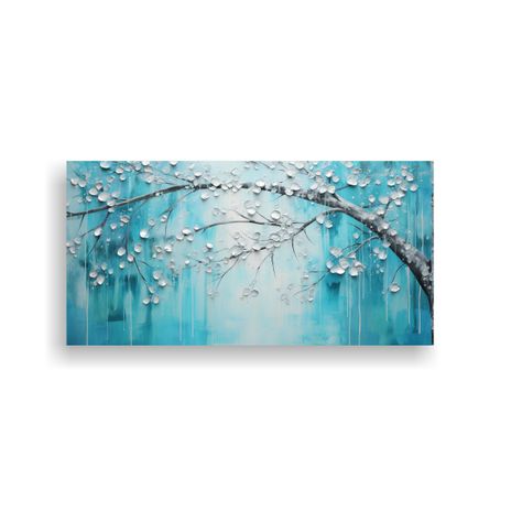 Cuadro Cultural En Turquesa Y Plata: Pintura 40x20cm-0