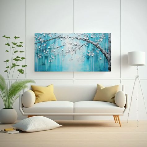 Cuadro Cultural En Turquesa Y Plata: Pintura 40x20cm-2