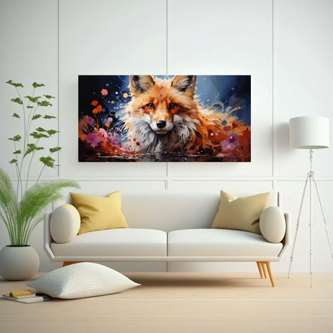 Pintura De Zorro En Colores Ricos Y Burdeos: Arte 40x20cm-2