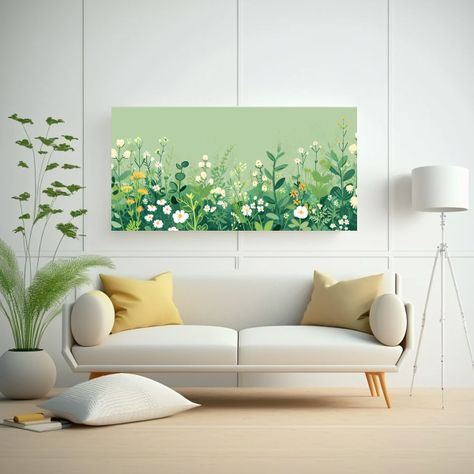 Fondo Verde Suave Con Dibujo Delicado De Flores 100x50cm-2