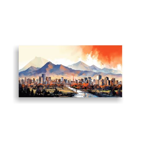 Paisaje Urbano De Santiago En Chile En Acuarela Y  100x50cm-0