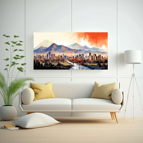 Paisaje Urbano De Santiago En Chile En Acuarela Y  100x50cm-2