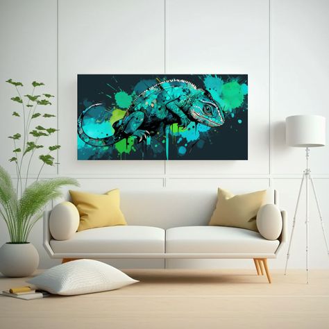 Cuadro Calidos: Camaleones En Turquesa Y Negro 120x60cm-2