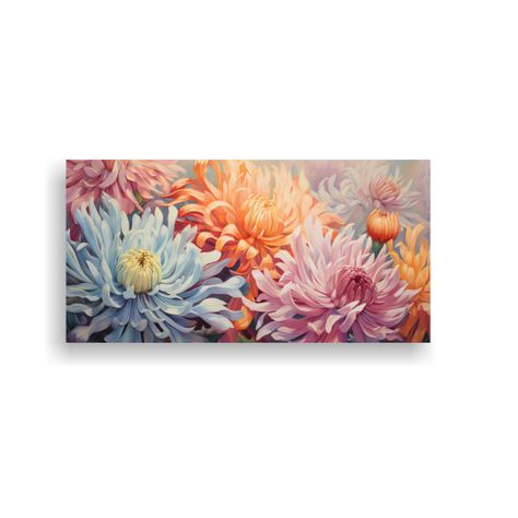 Pintura Abstracta De Crisantemos En Tela: Obra ún 100x50cm-0