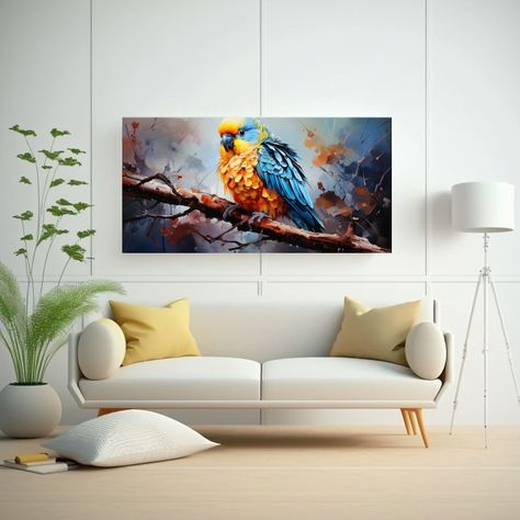 Pintura Urbana De Un Perico En Acuarelas Coloridas 60x30cm-2