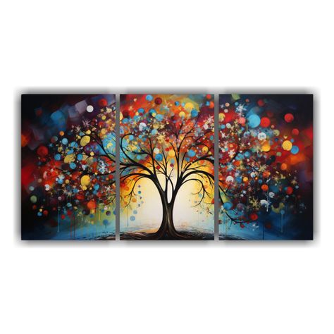 Set 3 Cuadros Tema Árbol Pintura Abstracta 180x90 Cm-0