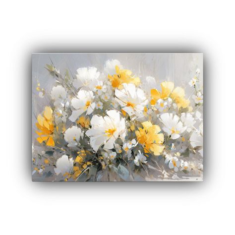 Cuadro Flores Amarillas Plata Belleza Natural En Tela En Bas 60x40cm-0