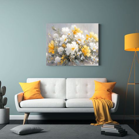 Cuadro Flores Amarillas Plata Belleza Natural En Tela En Bas 60x40cm-2