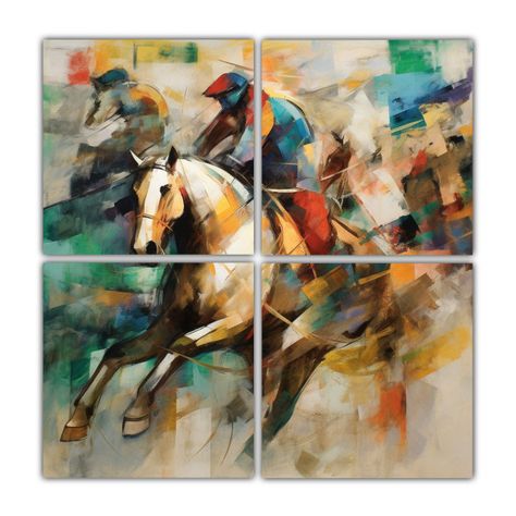 Pinturas Abstractas De Carreras De Caballos 200x200 Cm-0