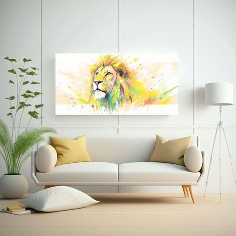Cuadro Cuadro León En Tonos Pastel Y Amarillo 80x40cm-2