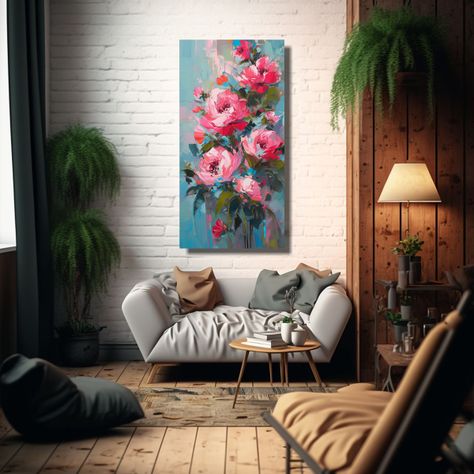 Cuadro Abstracto Luminosidad En Turquesa Y Rosa Co 50x100cm-2