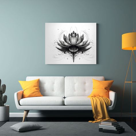 Pintura Lienzo Diseño Full Color De Loto Negro 50x40cm-2