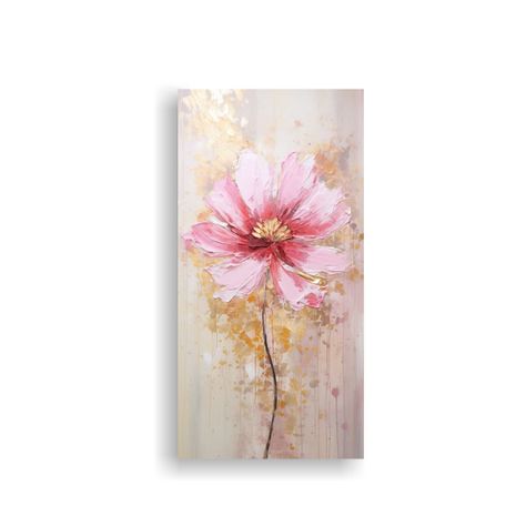 Pintura En Lienzo Floral Rosa Estilo Baño 70x140cm-0