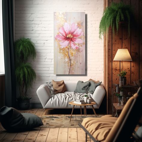 Pintura En Lienzo Floral Rosa Estilo Baño 70x140cm-2