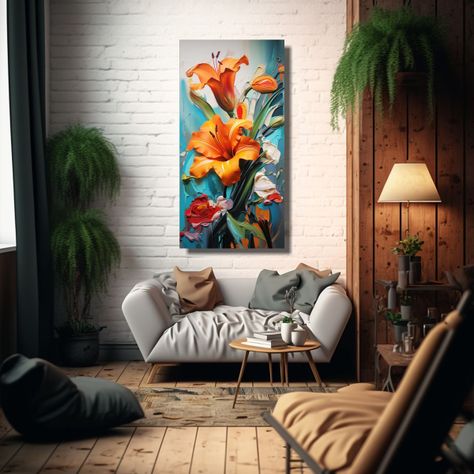 Pintura Abstracta De Flores Detalladas En óleo 30x60cm-2