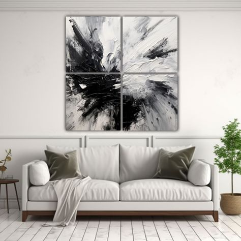 Pintura Abstracta De 4 Paneles En Bastidor Moderno 200x200 Cm-2