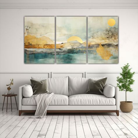 Cuadros Movimiento Exposición En Tonos Dorados, 120x60 Cm-2