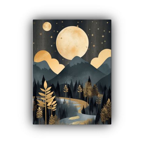 Cuadro Sublimado Moon Moon Sky Estilo Oro Oscuro 20x30cm-0