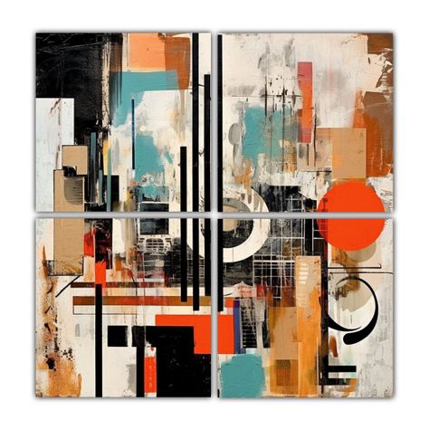 Cuatro Telas En Bastidor Estilo Galeria Figuras 120x120 Cm-0