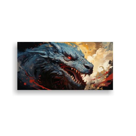 Pintura De Dragón En Rojo Y Dorado En Bastidor Co 40x20cm-0