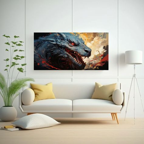 Pintura De Dragón En Rojo Y Dorado En Bastidor Co 40x20cm-2