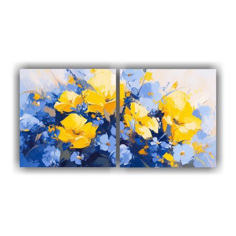 Pinturas En Lienzo De Flores Amarillas Y Azules 100x50 Cm-0