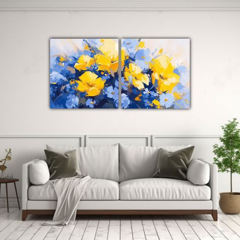 Pinturas En Lienzo De Flores Amarillas Y Azules 100x50 Cm-2