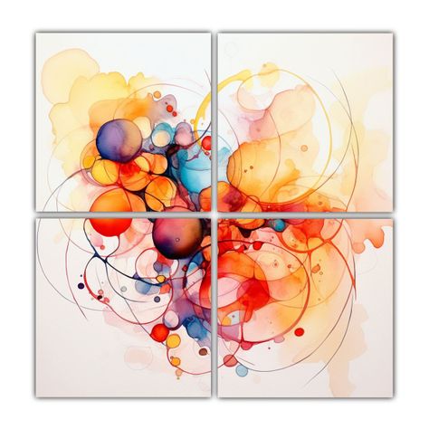 Pinturas Abstractas Acuarela En Bastidor: 4 Telas 200x200 Cm-0