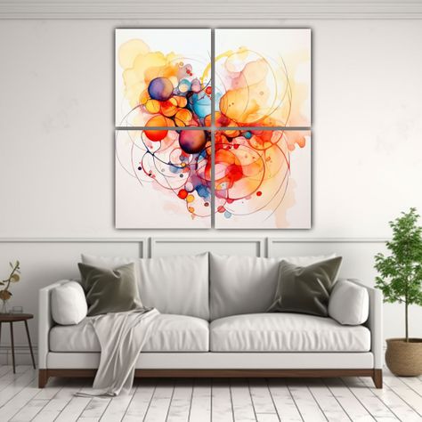 Pinturas Abstractas Acuarela En Bastidor: 4 Telas 200x200 Cm-2