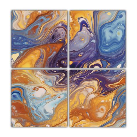 Cuadros Decorativos Mármol Azules Dorados 180x180 Cm-0