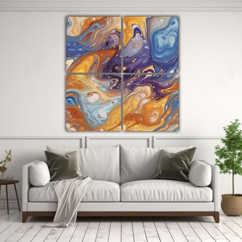 Cuadros Decorativos Mármol Azules Dorados 180x180 Cm-2