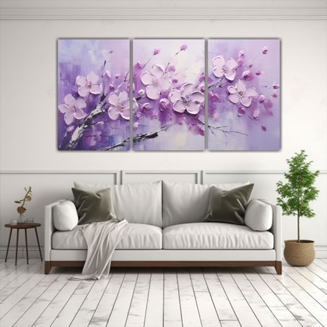 Pintura En Lienzo De Cerezos Morados En El Baño 90x45 Cm-2