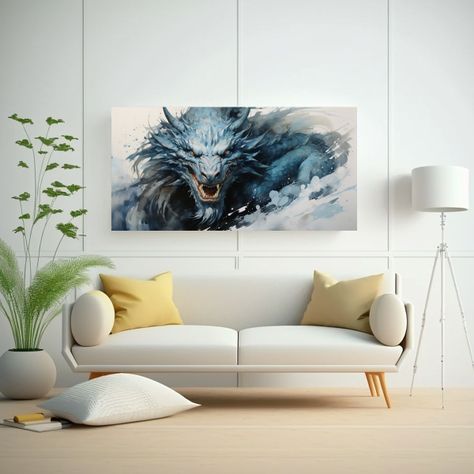 Pintura Inspiradora De Un Dragón En Acuarelas Y T 100x50cm-2