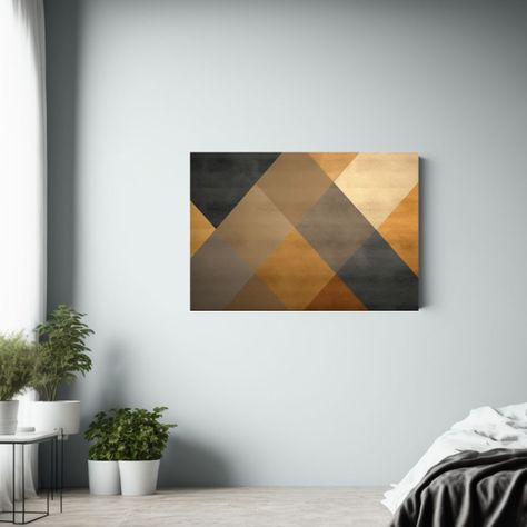 Pintura De Pared Geométrica En Oro Y Beige Para Decoración 120x80cm-2
