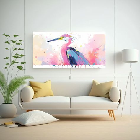 Pintura Decorativa De Un Garza En Colores Arcoíri 100x50cm-2