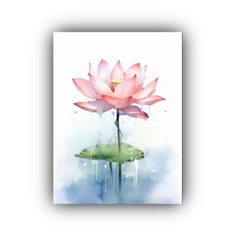 Pintura Acuarela Delicada De Loto Rosa – Arte 30x40cm-0